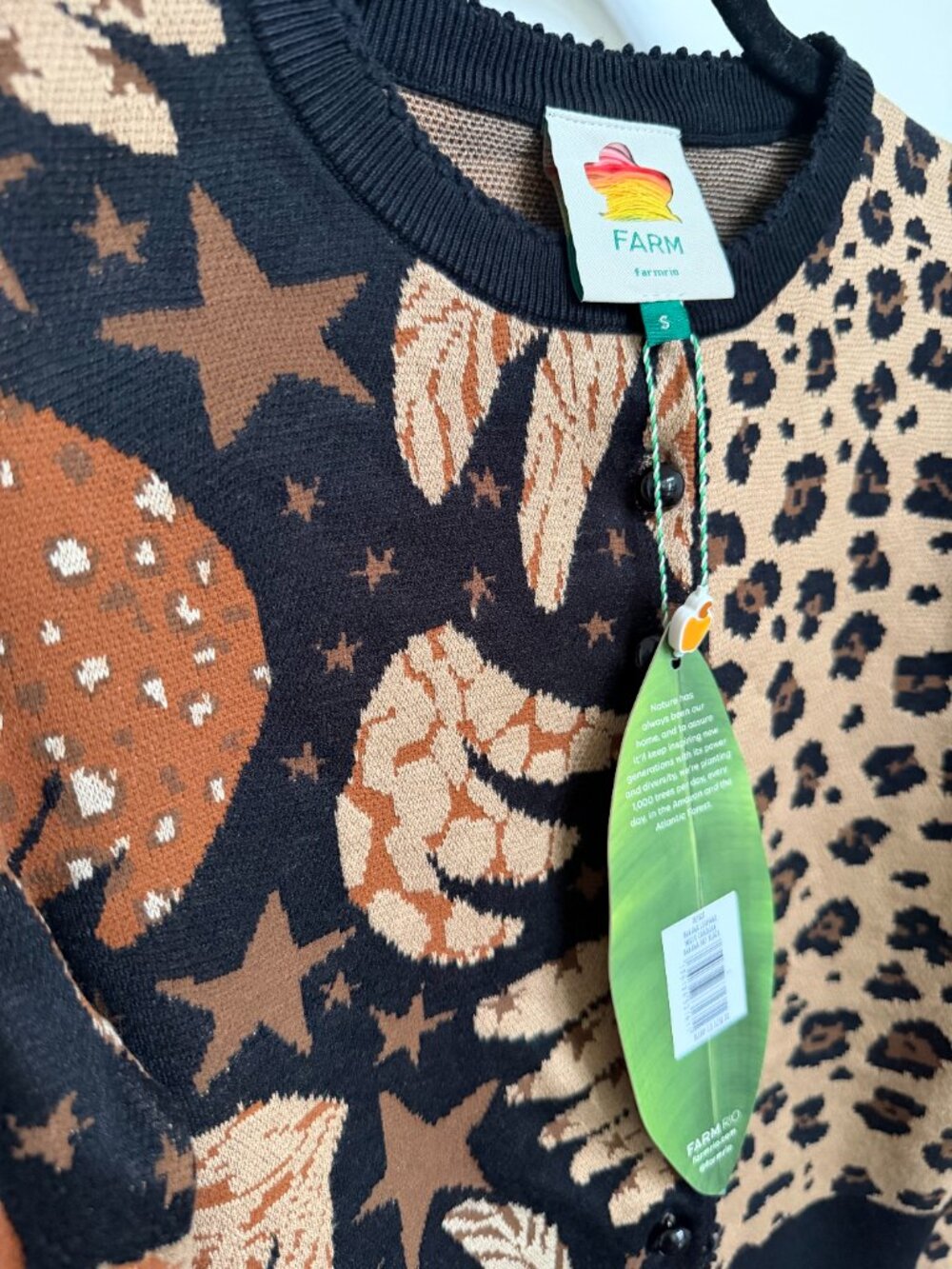 FARM Rio Banana Leopard Mixed Cardigan Black Size S NWT - Picture 3 of 8